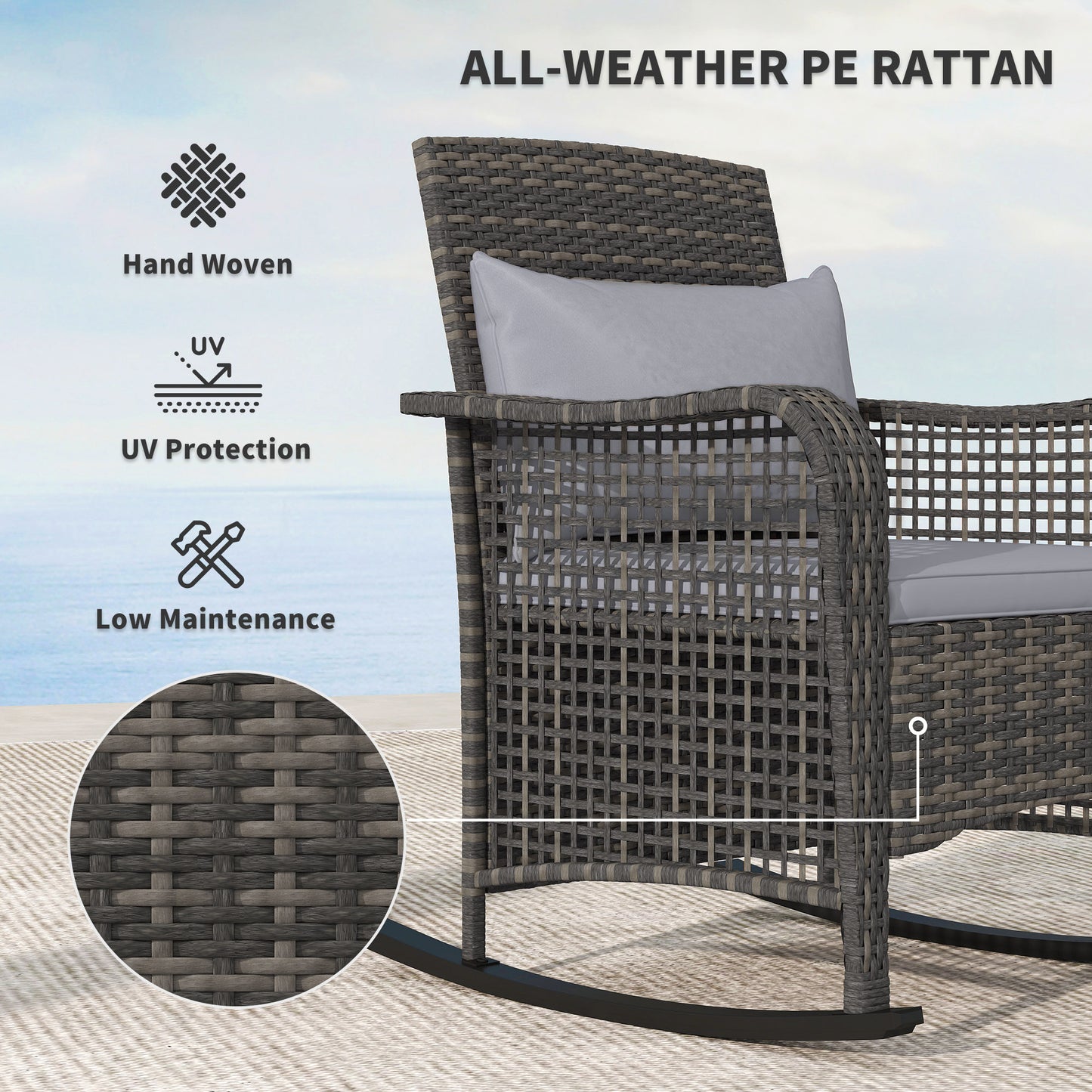 Fotel bujany Outsunny Rattan - jasnoszary