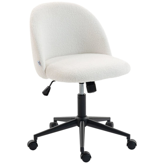 HOMCOM Teddy Fleece Office Chair with Wheels - Cream White