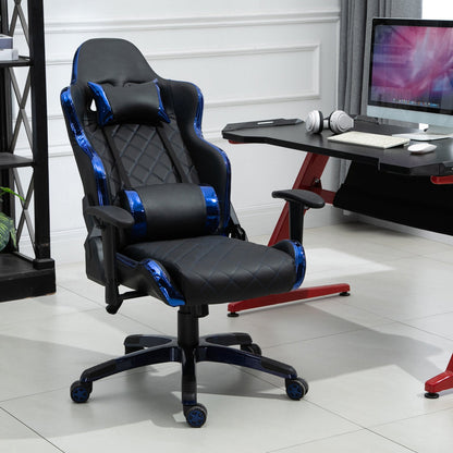 Vinsetto Holographic Stripe Gaming Chair Ergonomic PU Leather High Back 360¡ Swivel w/ 5 Wheels 2 Pillows Back Support Racing Reclining Black and Blue