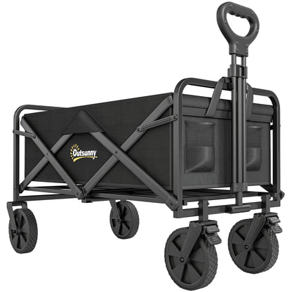 Outsunny Folding Steel Frame Garden Storage Cart, with Wheels and Handle - Black