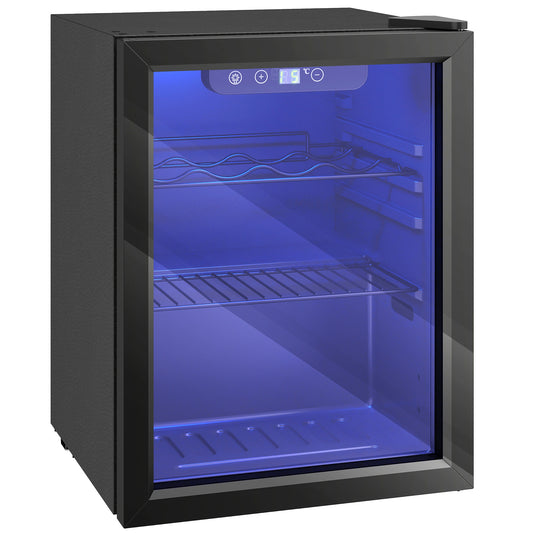 HOMCOM 16 Bottle Wine Cooler, 48 Litre Capacity, 4-16Â°C Under Counter Drinks Beer Wine Fridge with Glass Door, LED Light, Black
