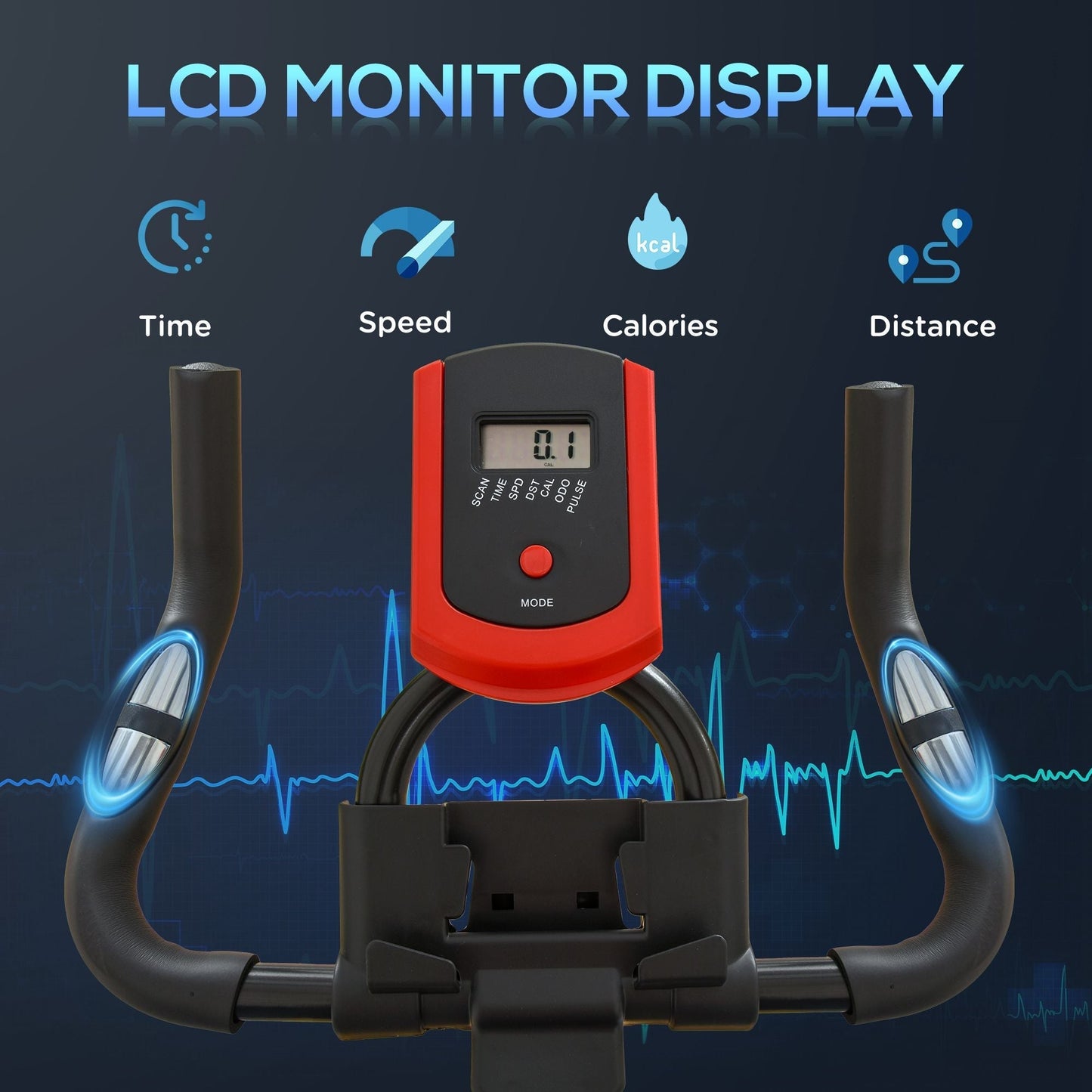 HOMCOM Indoor Upright Exercise Bike Machine, with Adjustable Seat, Resistance, Handlebar, LCD Display