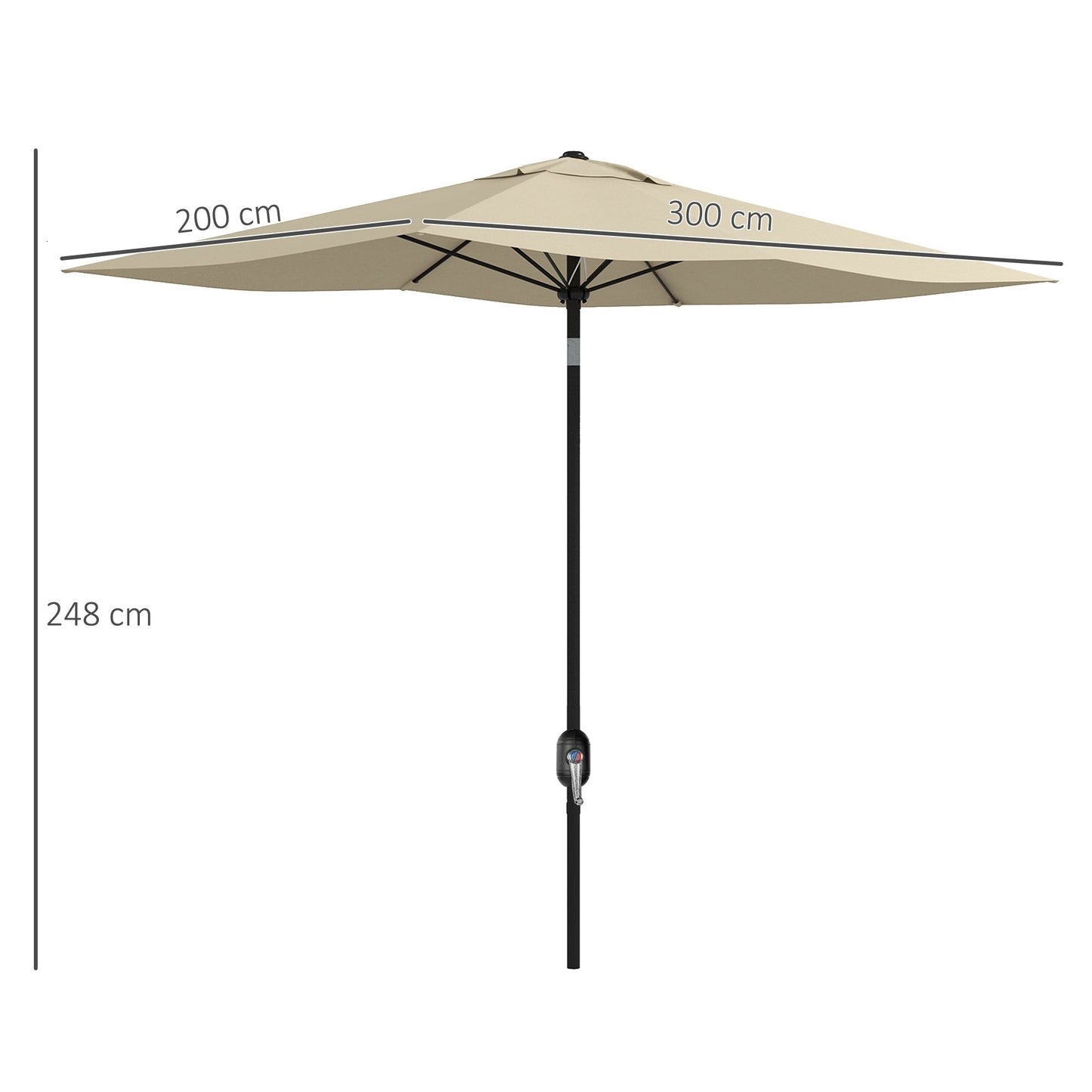 Outsunny 2 x 3(m) Garden Parasol Umbrella, Outdoor Market Umbrella Sun Shade with Crank & Push Button Tilt, 6 Ribs, Aluminium Pole, Cream White