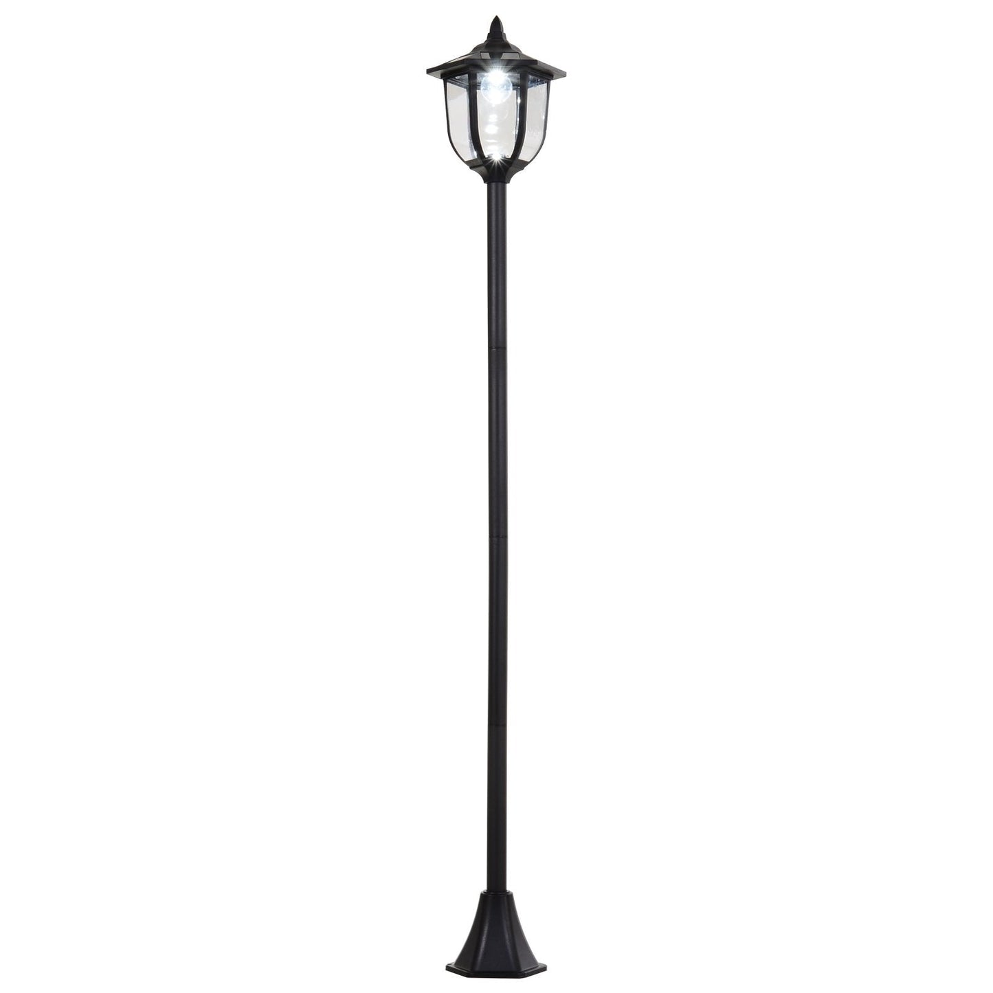 Outsunny 1.77m Tall Free-Standing ABS Garden Solar LED Lamp Post Black