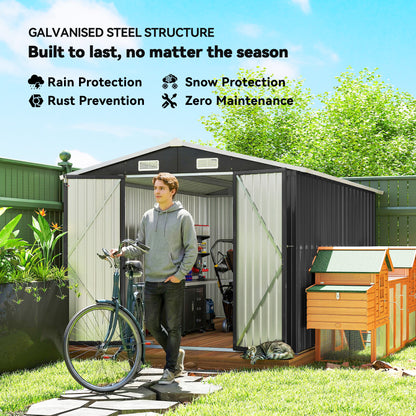 Outsunny 12 x 8 ft Garden Shed, Outdoor Storage Shed with 4 Vents and Lockable Double Doors, Dark Grey