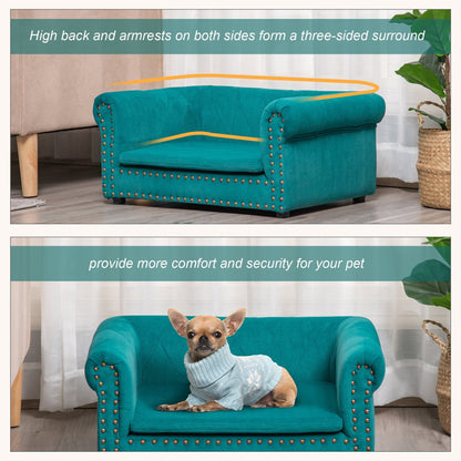 PawHut Pet Sofa Soft Dog Bed Couch with Removable Sponge Cushion Waterproof Cover Wooden Frame, Puppy Kitten Lounge For Small Dog Cat, Green, 70x45x30 cm for Kitten, Green