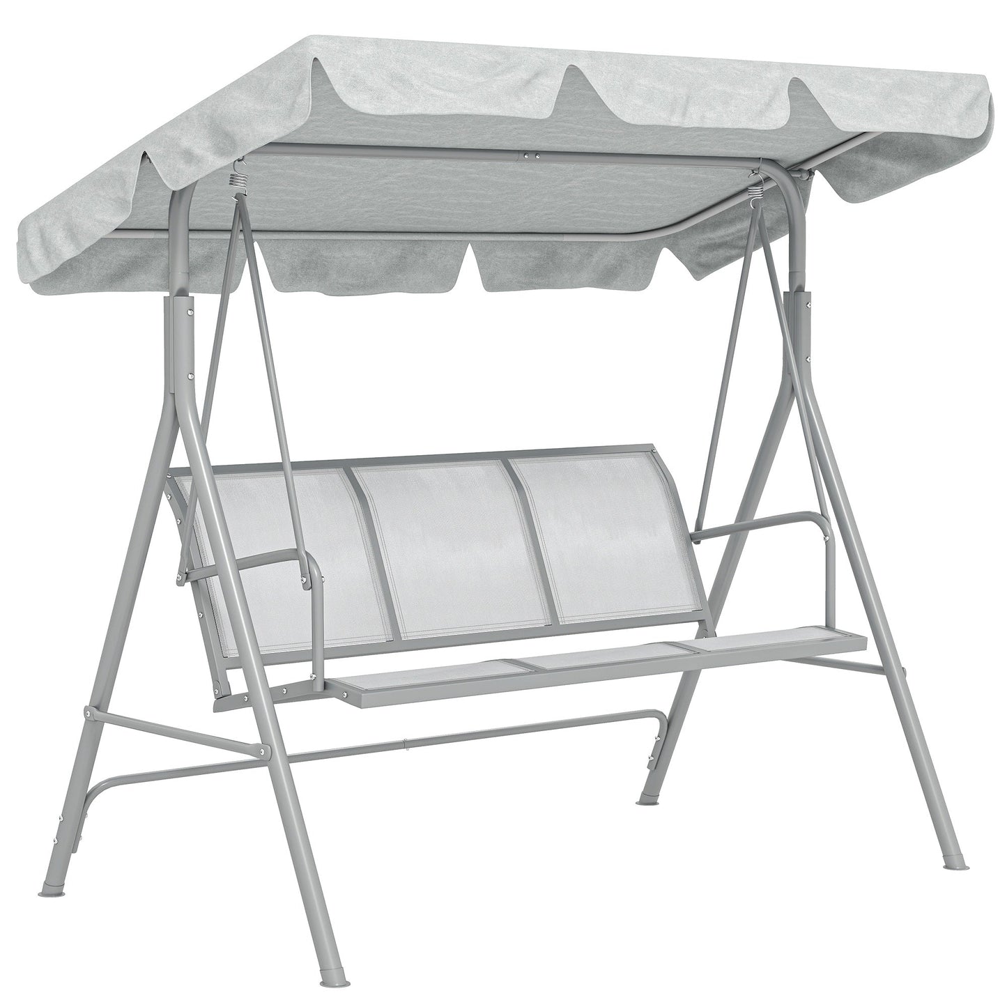 Outsunny Metal Garden Swing Chair, 3-Seater Swing Seat, Patio Hammock Bench Canopy Lounger, Light Grey