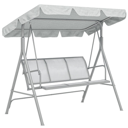 Outsunny Metal Garden Swing Chair, 3-Seater Swing Seat, Patio Hammock Bench Canopy Lounger, Light Grey
