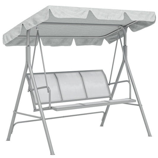 Outsunny Metal Garden Swing Chair, 3-Seater Swing Seat, Patio Hammock Bench Canopy Lounger, Light Grey