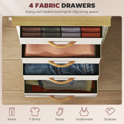 HOMCOM Chest of Four Fabric Drawers - Beige