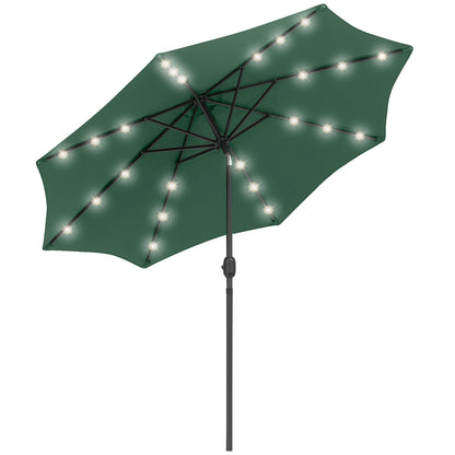 Outsunny 2.7m Patio Garden Umbrella Outdoor Parasol with Tilt Crank and 24 LEDs Lights (Green)