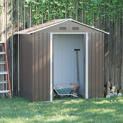 Outsunny 6,5ft x 3,5ft Metalowy domek ogrodowy do przechowywania narzędzi zewnętrznych z podwójnymi drzwiami przesuwnymi i 4 otworami wentylacyjnymi, szary