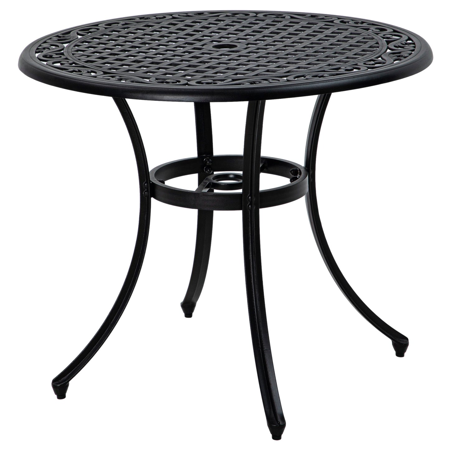 Outsunny 90cm okrągły aluminiowy stół ogrodowy dla czterech osób z otworem na parasol