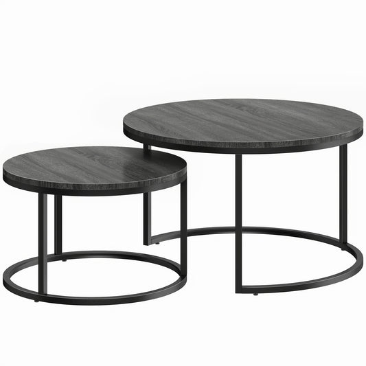 HOMCOM Set of Two Wood-Effect Stacking Tables - Black Wood Grain