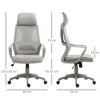 Vinsetto Ergonomic Office Chair w/ Wheel, High Mesh Back, Adjustable Height Home Office Chair - Grey