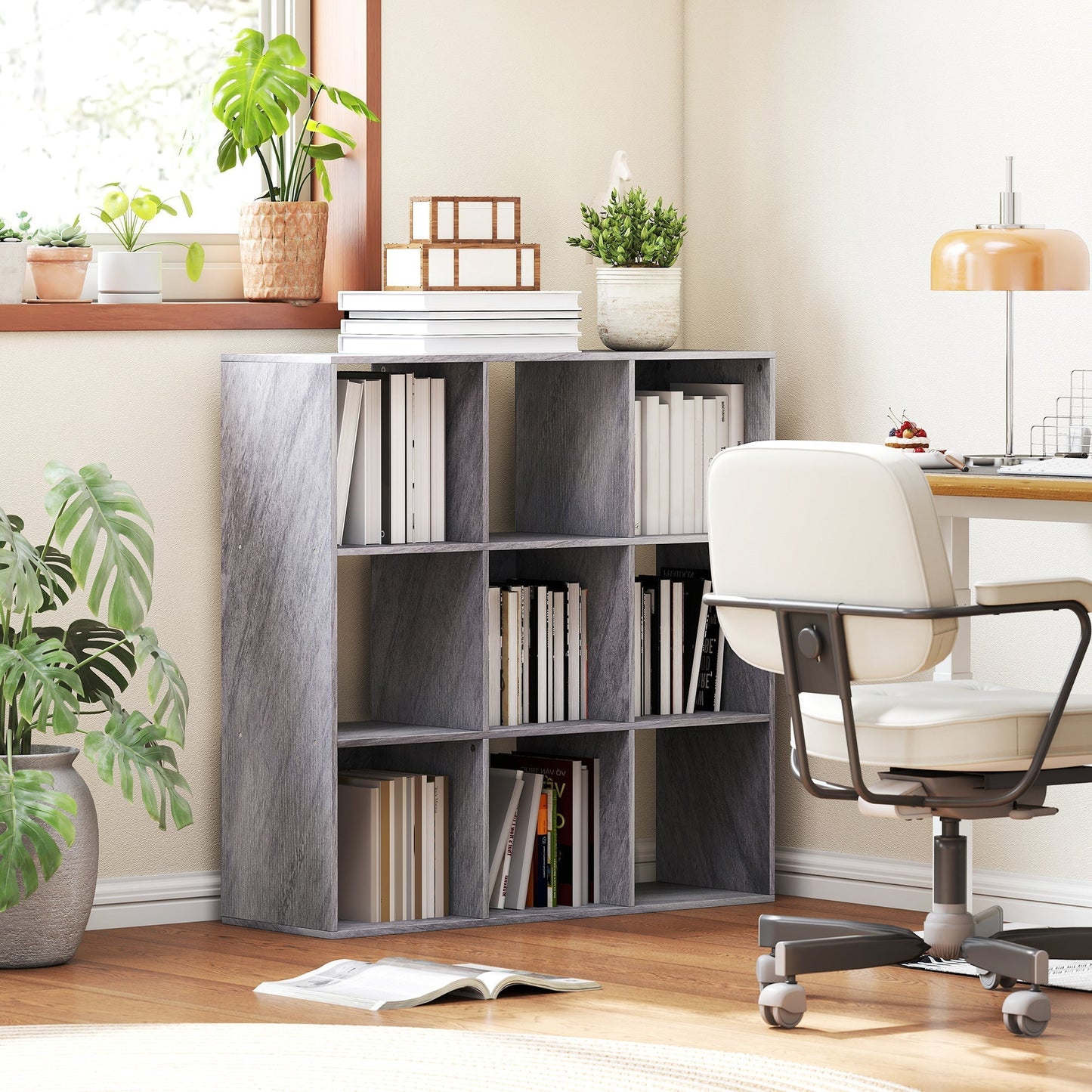HOMCOM Nine-Cube Storage Shelf - Marble Grey
