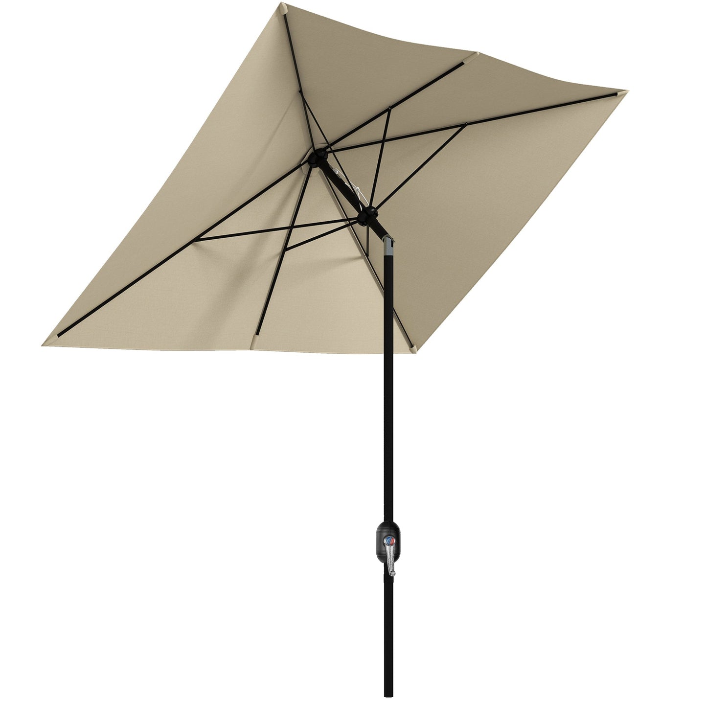 Outsunny 2 x 3(m) Garden Parasol Umbrella, Outdoor Market Umbrella Sun Shade with Crank & Push Button Tilt, 6 Ribs, Aluminium Pole, Cream White