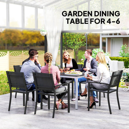 Stół ogrodowy Outsunny dla 4-6 osób, 120 x 70 cm, stół jadalny do użytku na zewnątrz z odporną na rdzę aluminiową ramą, łatwy w utrzymaniu blat z listew, na patio, taras, balkon, czarny