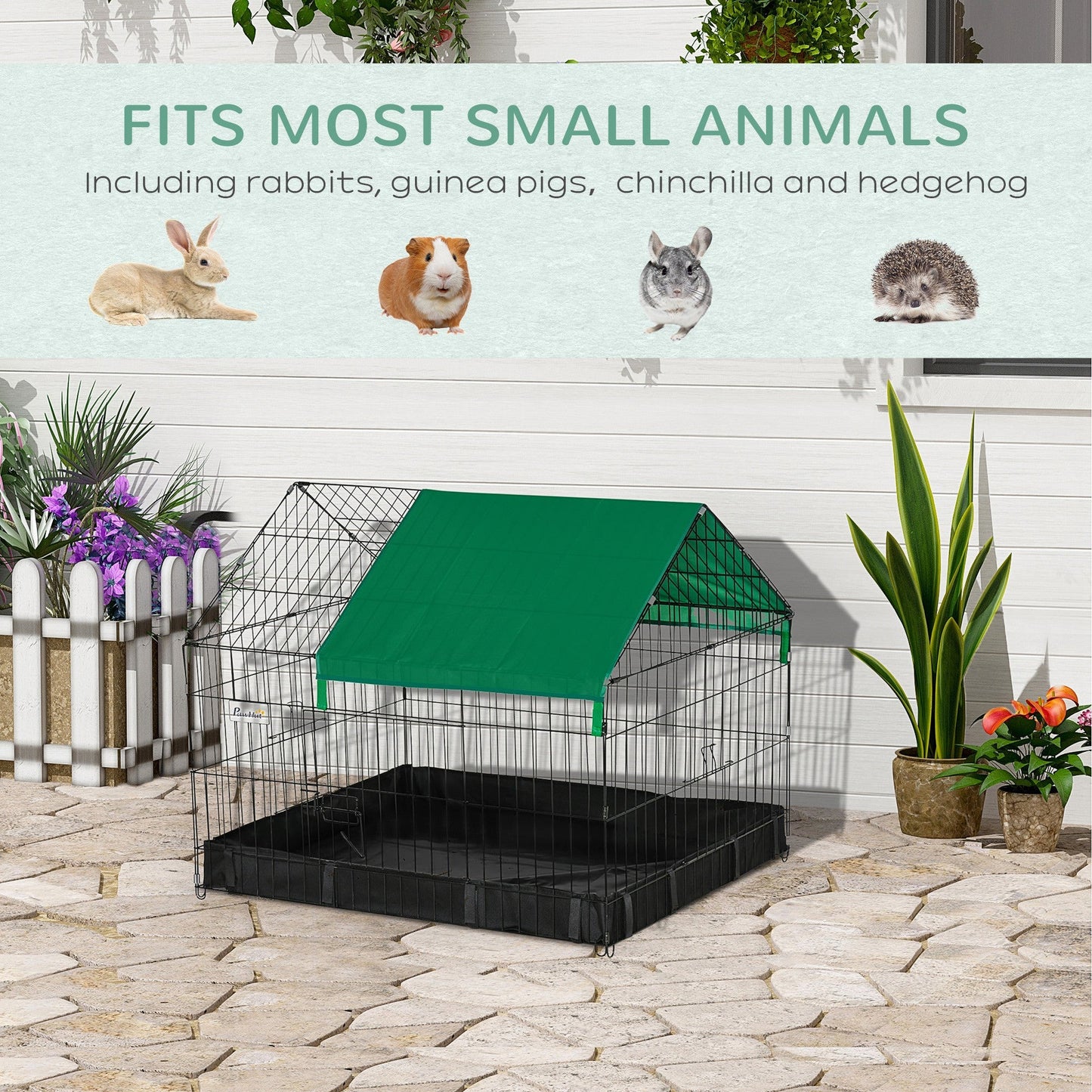 PawHut Rabbit Cage Guinea Pig Playpen Small Animal House for Kitties Puppies, w/ Water Proof Oxford Roof Floor 90 x 75 x 75 cm