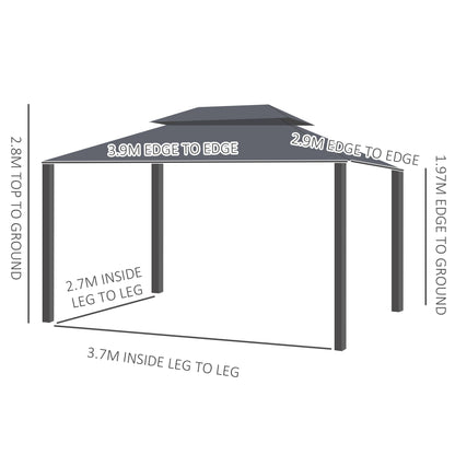 Outsunny 3 x 4m Aluminiowa altana ogrodowa, zadaszenie, namiot imprezowy z siatkami i zasłonami do ogrodu i na taras, czarna