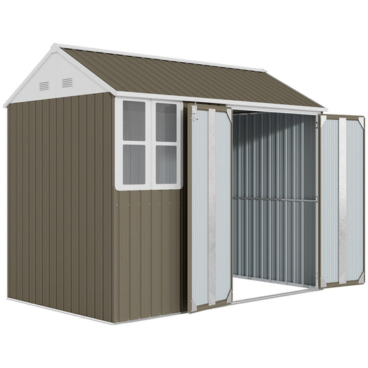 Outsunny 8 x 6 ft Galvanised Garden Shed, Outsoor Metal Storage Shed with Double Doors Window Air Vents for Patio, Lawn, Grey
