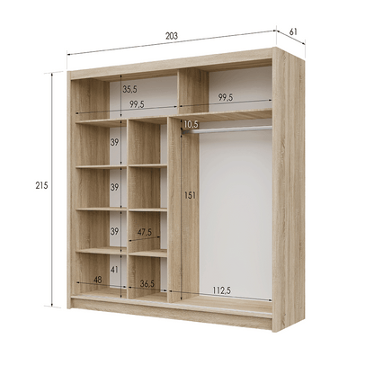 Oak Sonoma Mirrored Sliding Door Wardrobe 203cm – MAYFAIR
