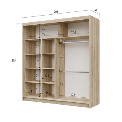 Oak Sonoma Mirrored Sliding Door Wardrobe 203cm – MAYFAIR
