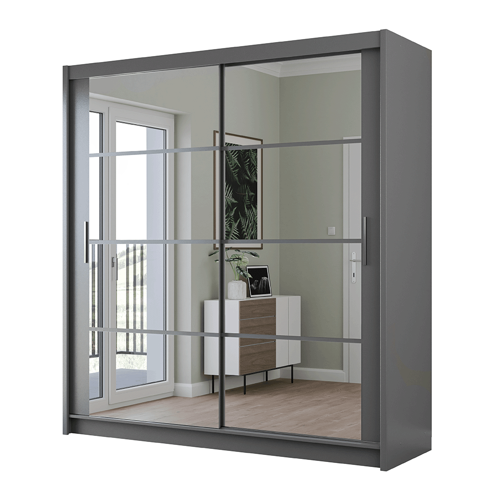 Graphite Mirrored Sliding Door Wardrobe 203cm – NORWICH