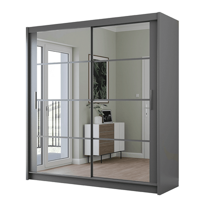 Graphite Mirrored Sliding Door Wardrobe 203cm – NORWICH
