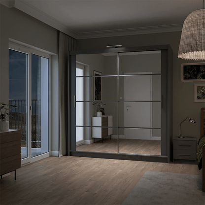 Graphite Mirrored Sliding Door Wardrobe 203cm – NORWICH