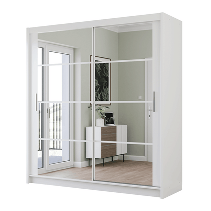 White Mirrored Sliding Door Wardrobe 203cm – NORWICH