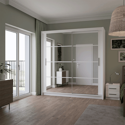 White Mirrored Sliding Door Wardrobe 203cm – NORWICH