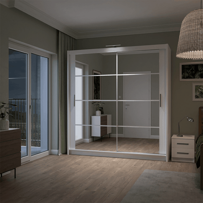 White Mirrored Sliding Door Wardrobe 203cm – NORWICH