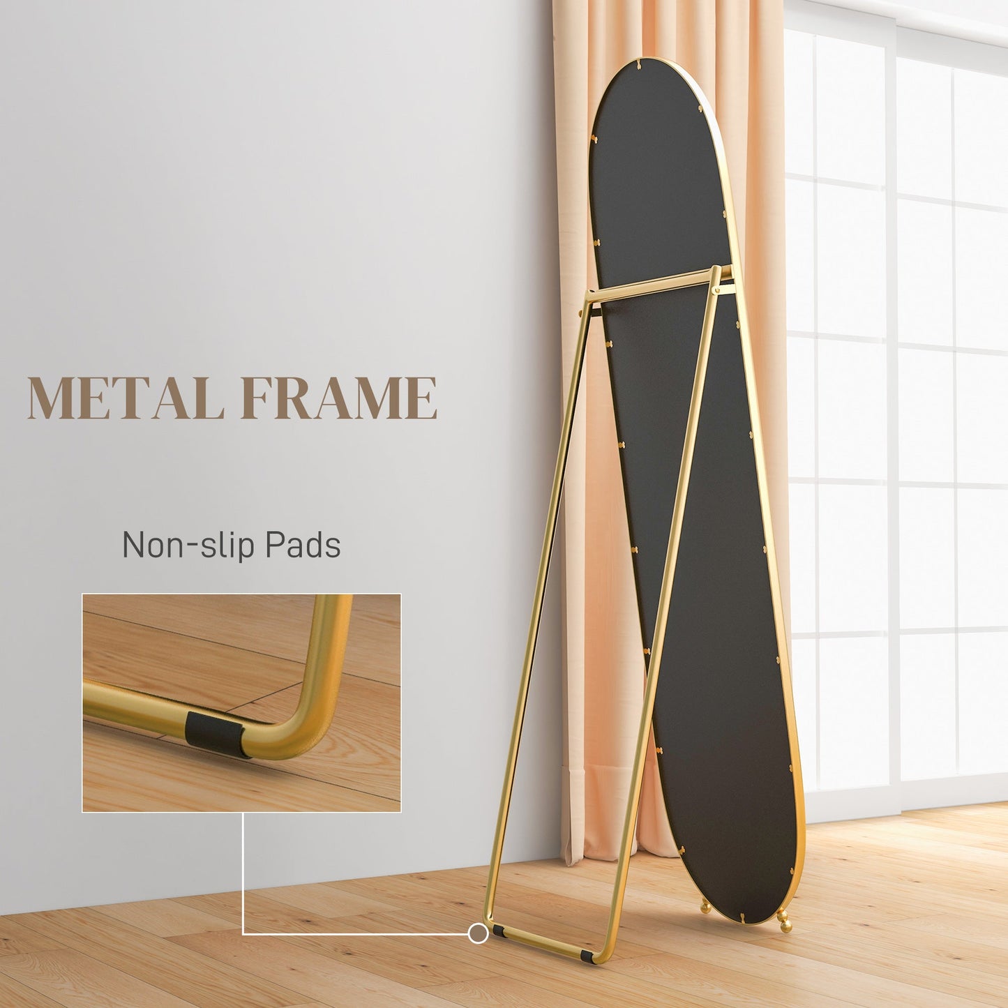 HOMCOM Three-Way Curved Full Length Mirror - Gold Tone