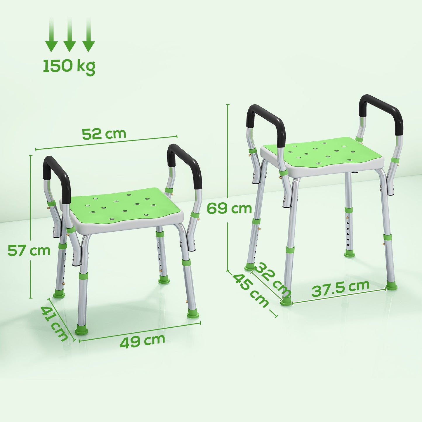 HOMCOM 57-69cm Aluminium Frame Bath Seat