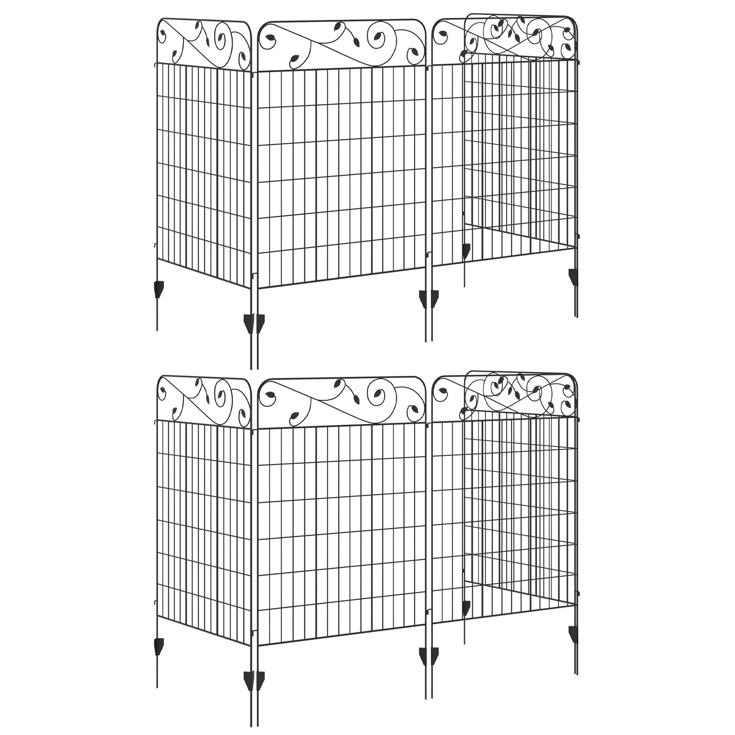 سياج زخرفي للحديقة من Outsunny، 8 قطع من ألواح سياج خارجية مقاس 43 بوصة × 23 قدمًا، سلك معدني مقاوم للصدأ، حافة حديقة زهور، حاجز للحيوانات، أسود
