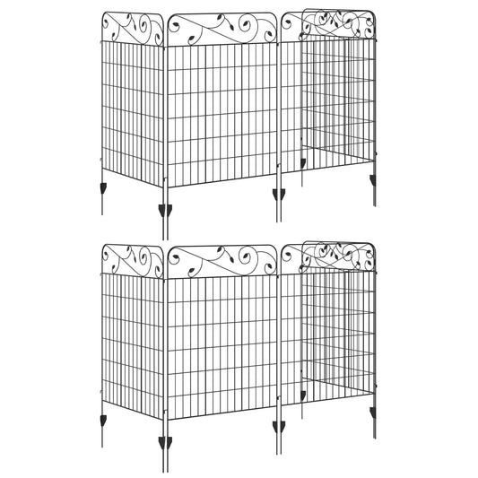 سياج زخرفي للحديقة من Outsunny، 8 قطع من ألواح سياج خارجية مقاس 43 بوصة × 23 قدمًا، سلك معدني مقاوم للصدأ، حافة حديقة زهور، حاجز للحيوانات، أسود