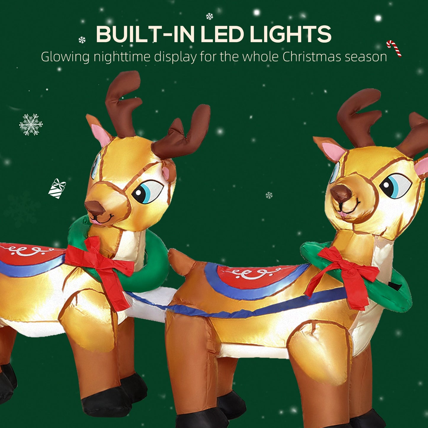 Outsunny 7.9ft Christmas Inflatable Santa on Sleigh with Two Reindeer, Outdoor Christmas Blow Up Decoration with Built-in LED Lights for Garden, Indoor Outdoor Home Decor