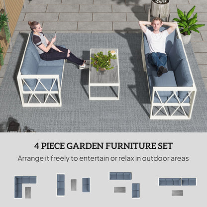 Outsunny Four-Piece L Shaped Garden Furniture Set with 5-Level Adjustable Lounger - Grey