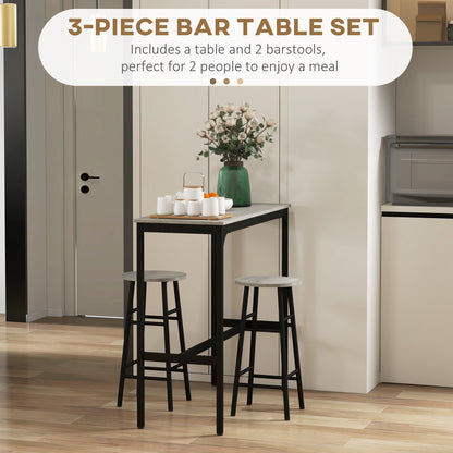 HOMCOM 3 Piece Bar Table Set with 2 Stools, Industrial Bar Table and Stool Set, Dining Table and Chair Set, Grey