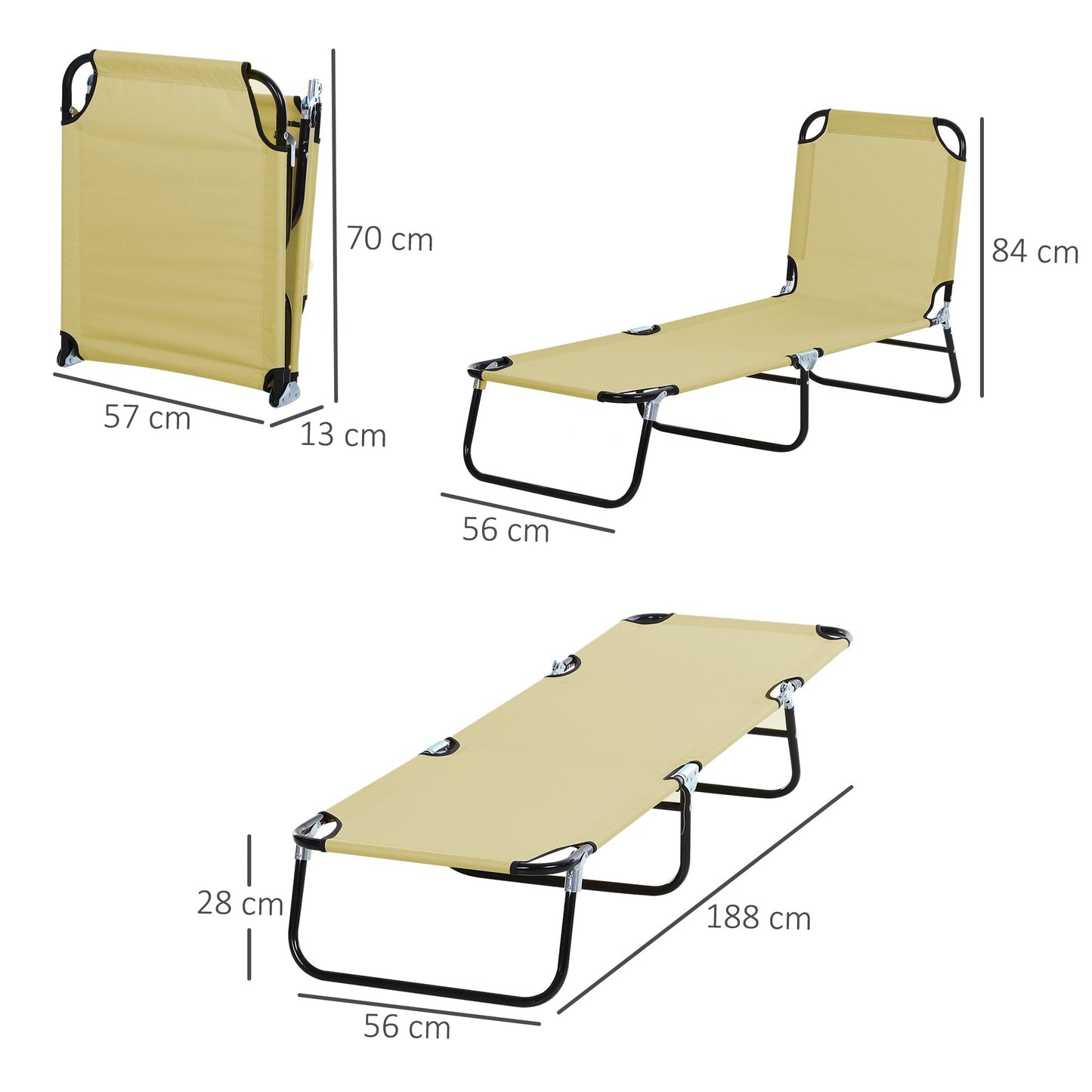 Outsunny Foldable Sun Lounger with 5-Position Adjustable Backrest, Outdoor Portable Recliner Chaise Lounge Chair with Breathable Mesh Fabric, Beige