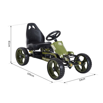 HOMCOM Kids Dziecięcy Gokart Pedałowy Jeździk Racer System Hamowania Regulowane Siedzenie Zielony
