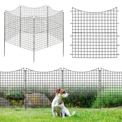 Decorative Garden Fence with 5 Panels and 5 Stakes Outdoor Animal Barrier-Black