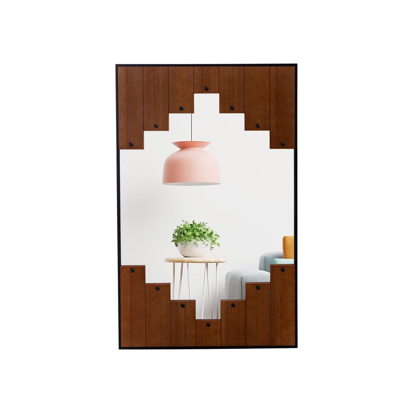 Decorative Rectangle Wall Mirror with Piano Key-Shaped Frame-Black