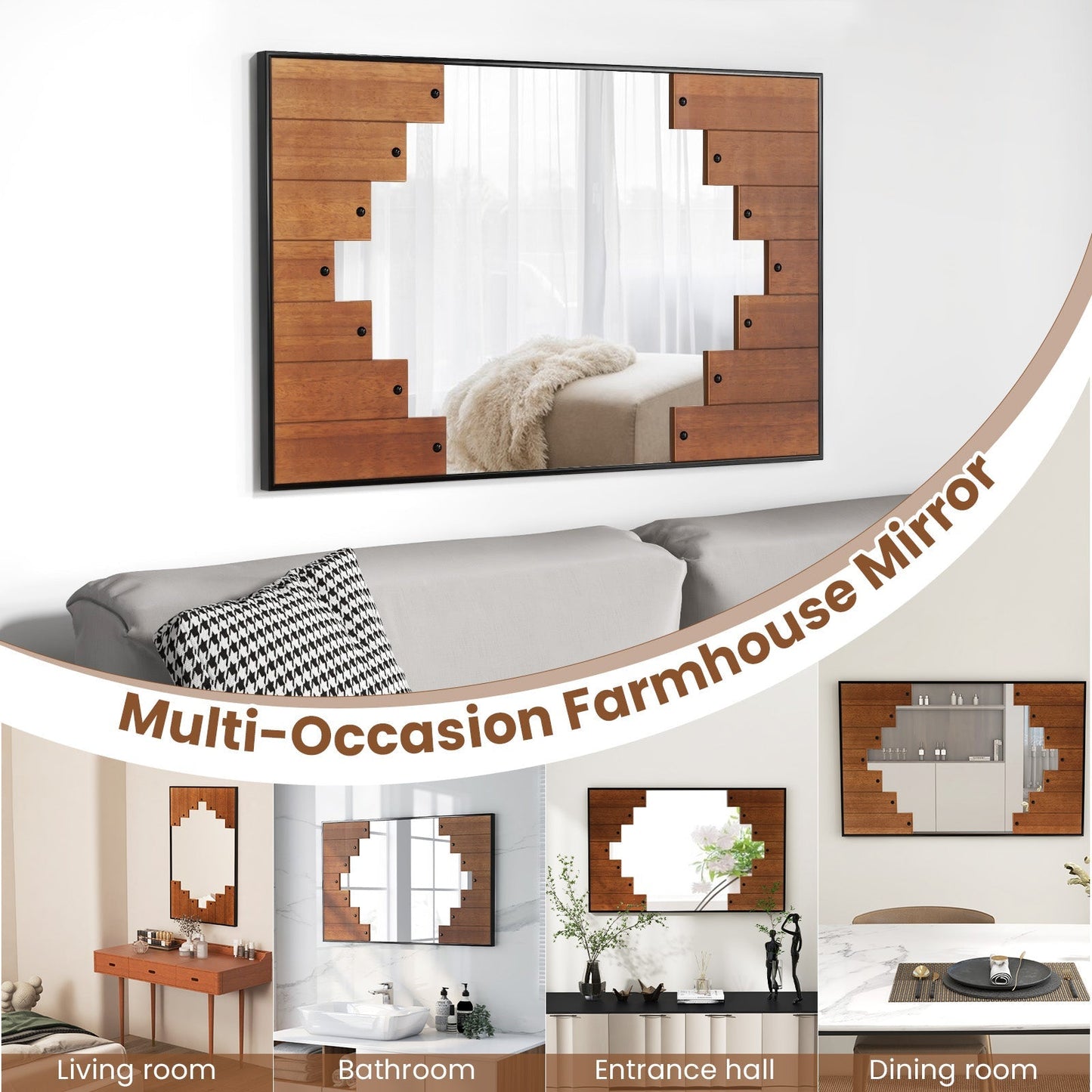 Decorative Rectangle Wall Mirror with Piano Key-Shaped Frame-Black