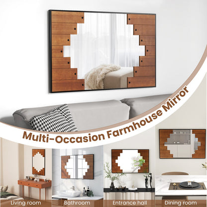 Decorative Rectangle Wall Mirror with Piano Key-Shaped Frame-Black