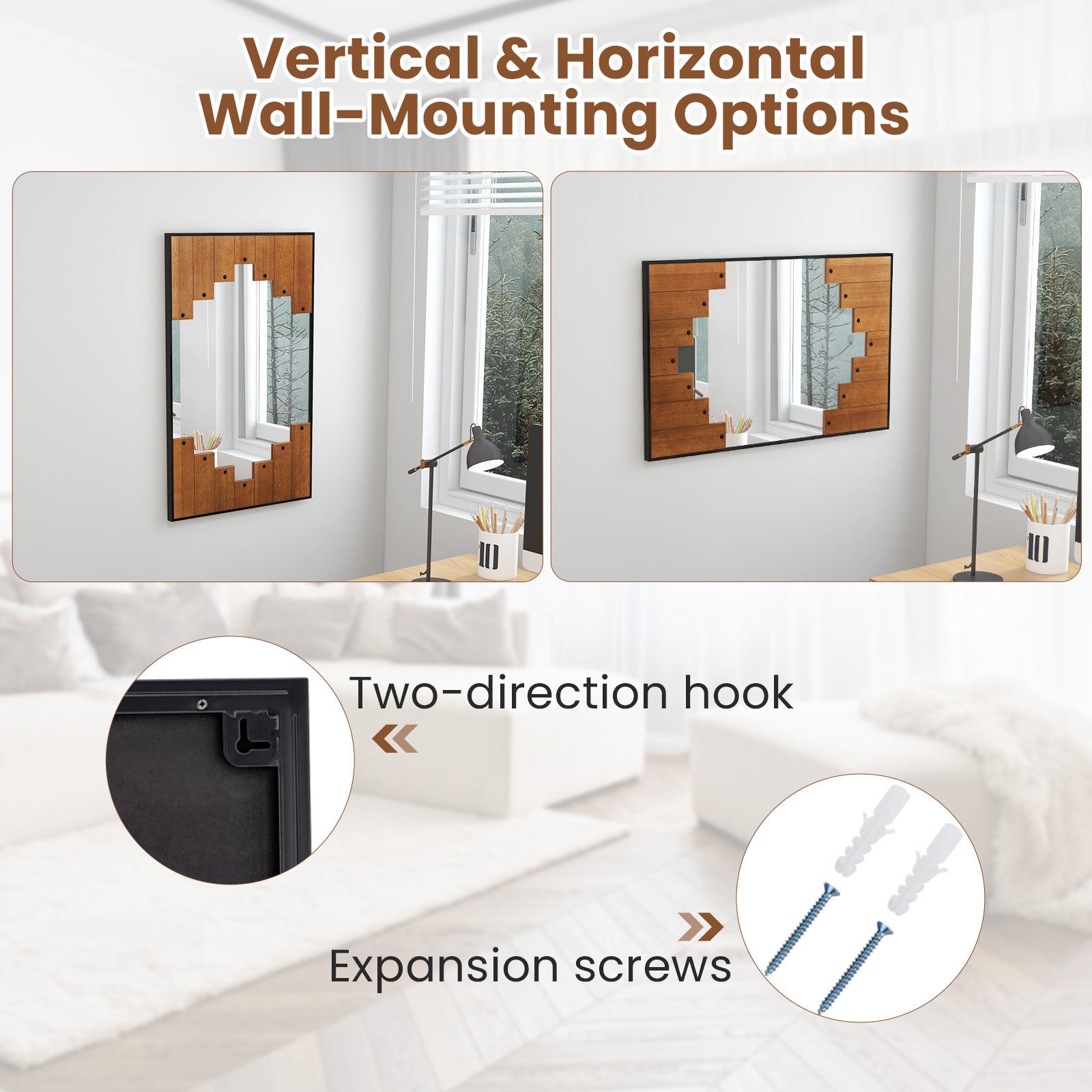 Decorative Rectangle Wall Mirror with Piano Key-Shaped Frame-Black