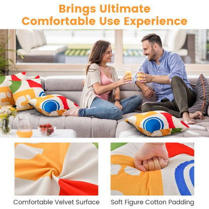 Soft Velvet Covered Decorative Throw Pillow Set of 4-Colourful