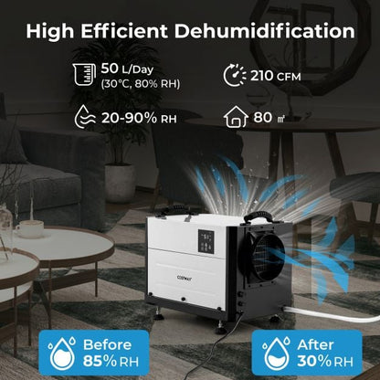 50/70L/Day Crawl Space Dehumidifier with 3 Modes and 24H Timer-Black-50L