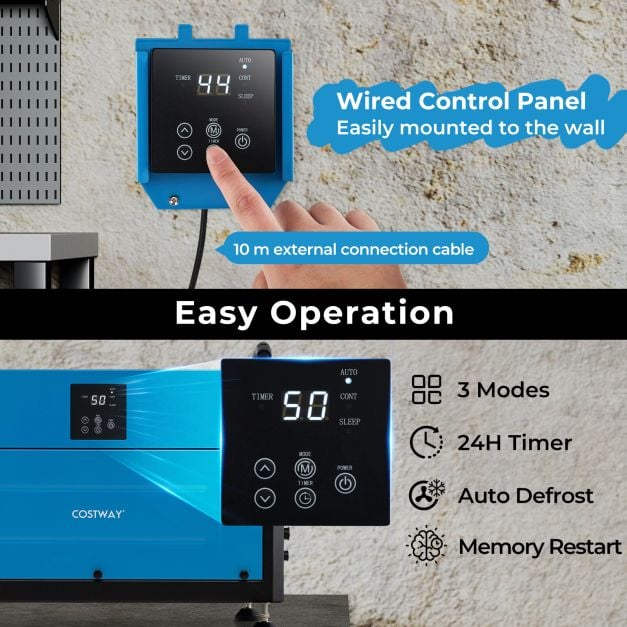 50/70L/Day Crawl Space Dehumidifier with 3 Modes and 24H Timer-Blue-70L